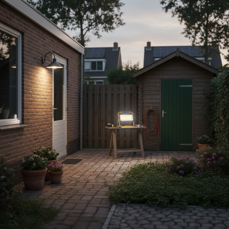Rond de achterdeur: zuinig licht voor tuin en klusplek